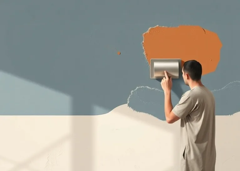 Application d'un enduit décoratif à la lisseuse sur un mur