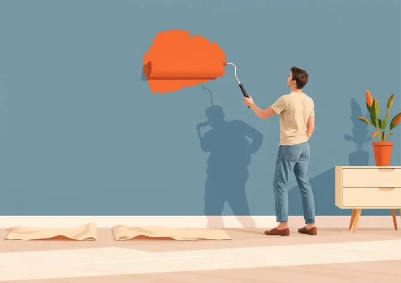 Peintre appliquant la peinture au rouleau sur un mur de salon